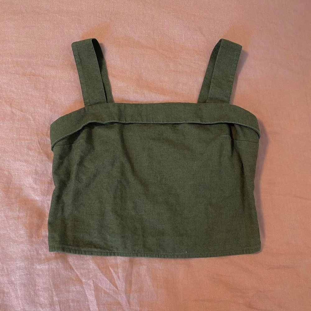 Abercrombie Linen-Blend Foldover Set Top in Olive